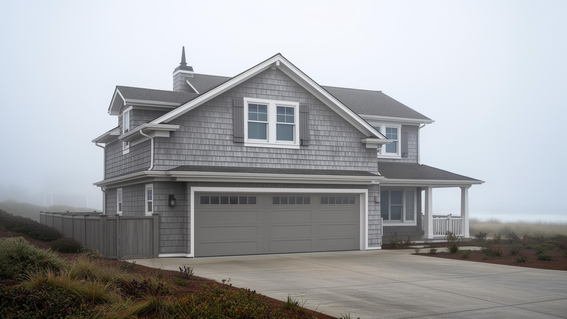 Professional ranch style garage door on coastal home